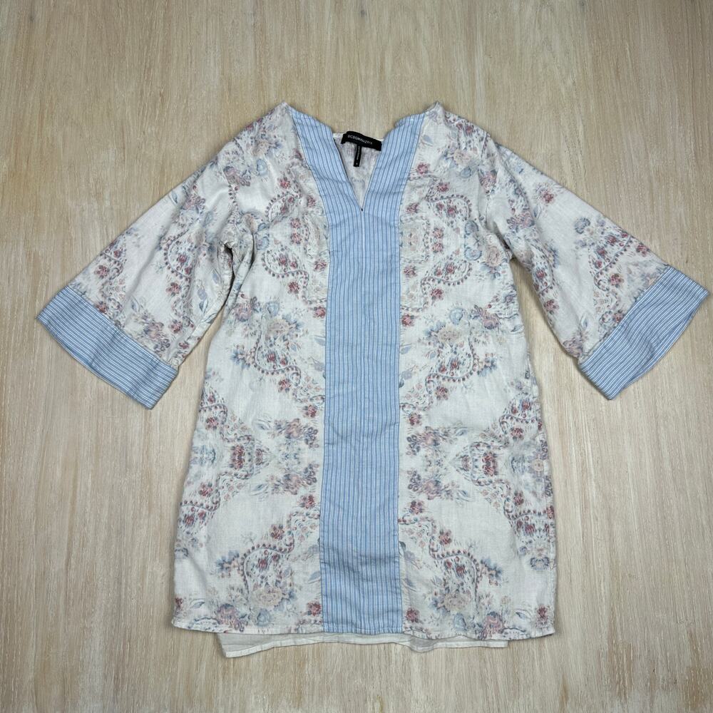 BCBGMAXAZRIA Contrast Trim Floral Print Tunic Boxy Lightweight Boho Dress Small